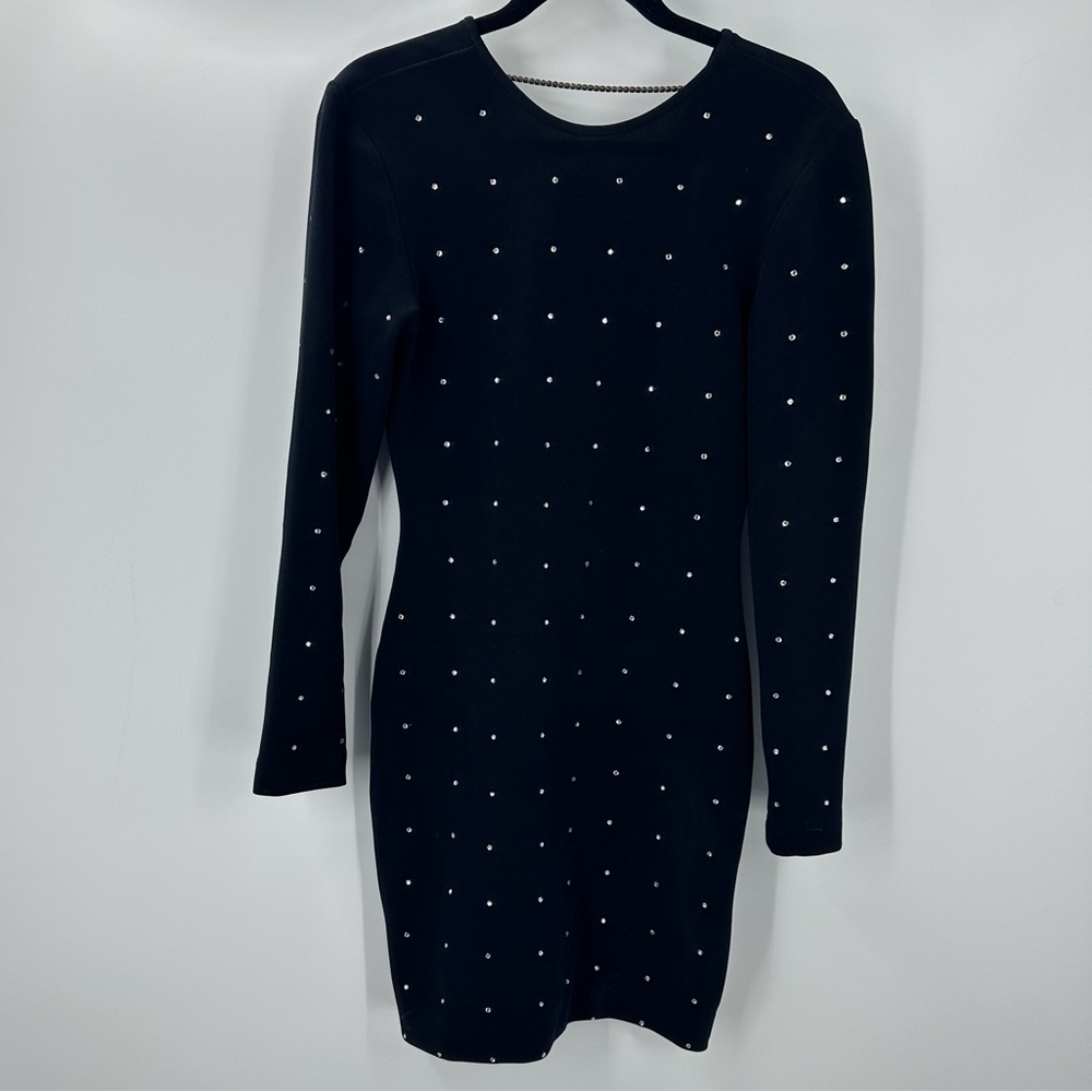 VTG 1980s Tadashi Dress Black Diamond Rhinestones Long Sleeves Medium | R1404 - Picture 2 of 10